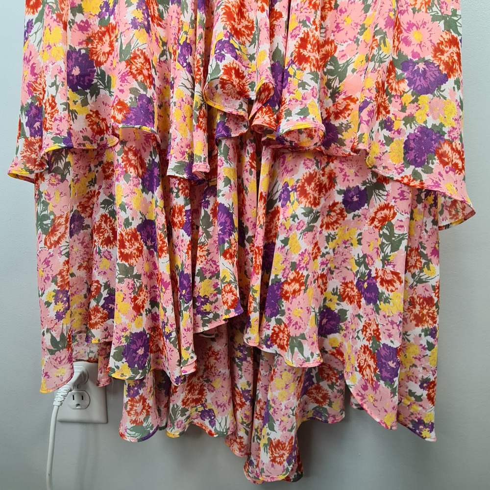 WAYF Chelsea Floral Tiered Ruffle Maxi Dress Pink Purple V-Neck High-Low Size S - Picture 11 of 12